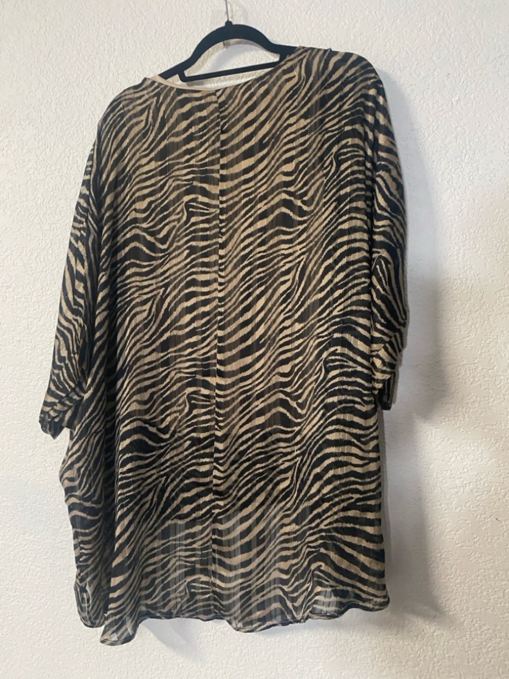 Adrienne Zebra-Print Tunic Top in Black and Tan subtle metallic shine - Picture 3 of 5